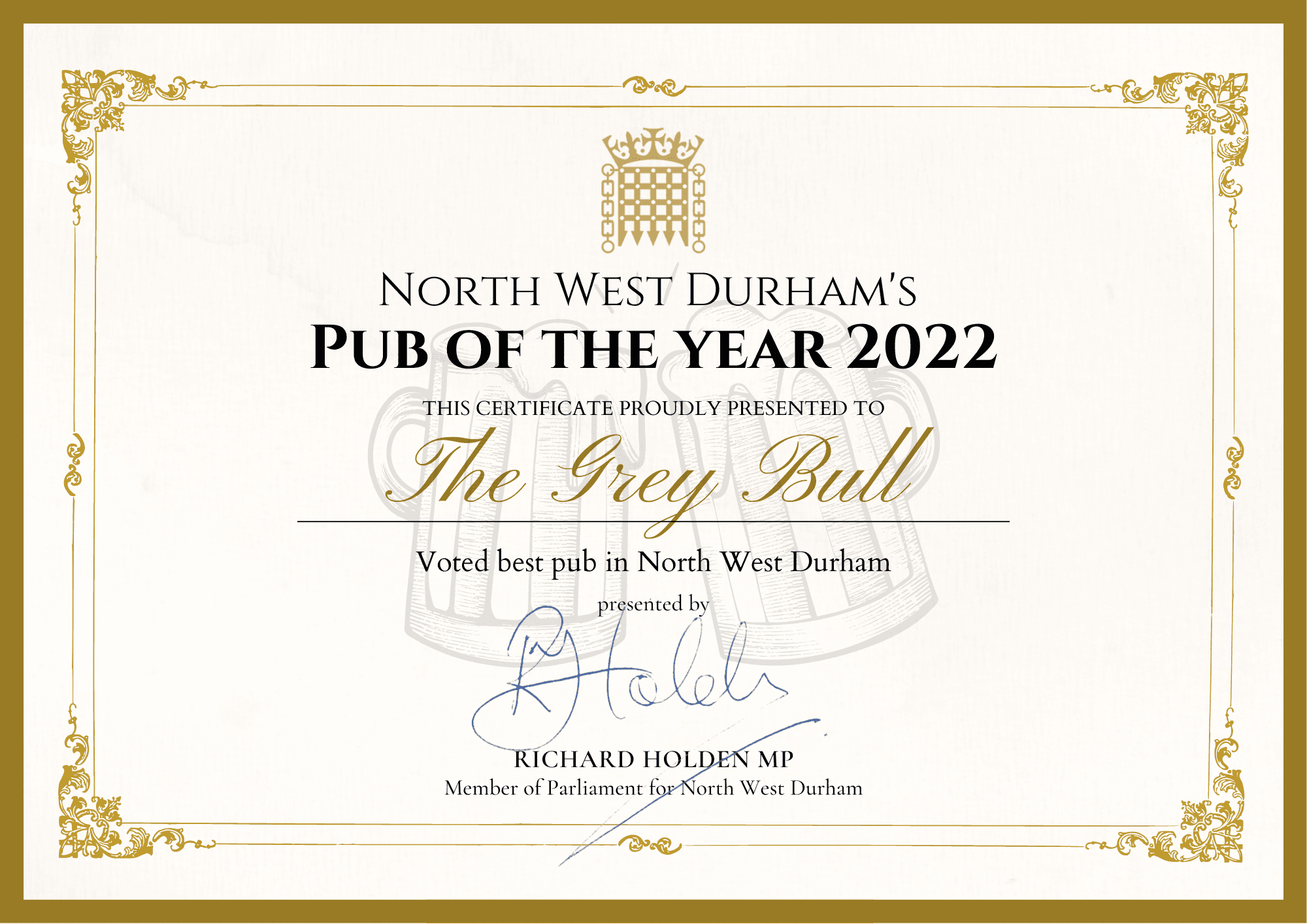The Grey Bull in Stanhope wins Pub of the Year Award