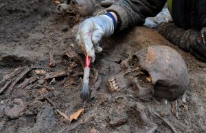 Dated: 29/11/2013 Janet Beveridge an Archaeologist from Durham University Archaeological services carrying out an excavation on a human burial site near Durham University’s Palace Green library.