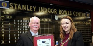 Stanley Indoor Bowls Club President Receives Chairman’s Medal Brian Harris Chairmans medal