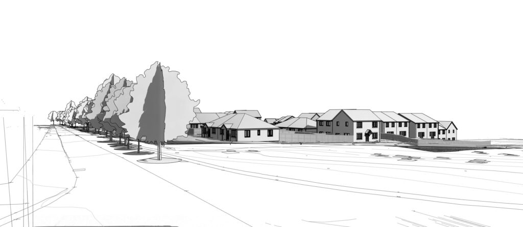 An artist impression of 49 two, three and four bedroomed properties including 14 bungalows homes, built on a site near Sea View Walk in Murton