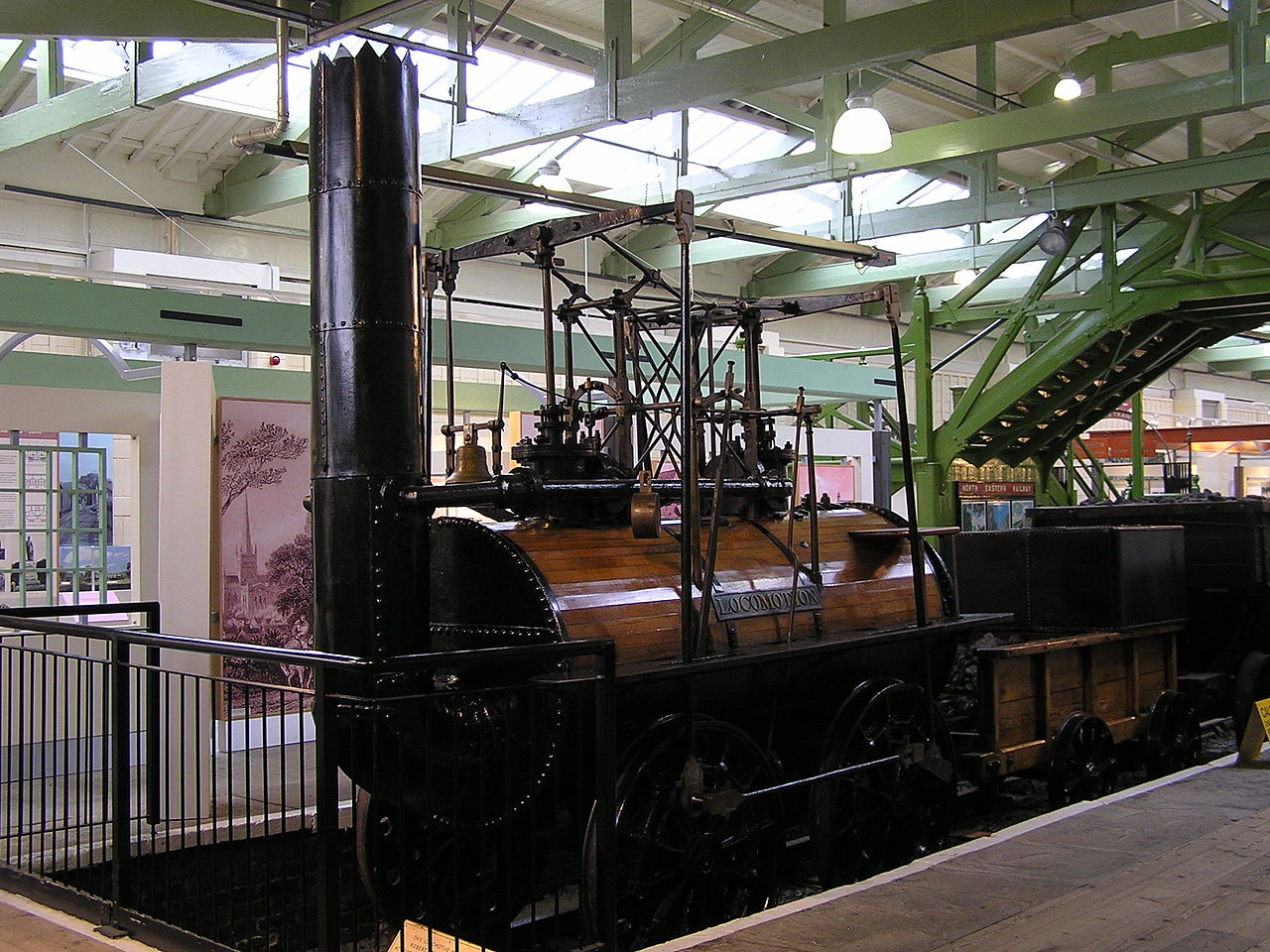 Locomotion No. 1, built in 1825 by George Stephenson for the Stockton and Darlington Railway, hauled the first train on the line on 27 September 1825. On display at Darlington Bank Top station. Credits: Gillett's Crossing from Bristol, United Kingdom. 